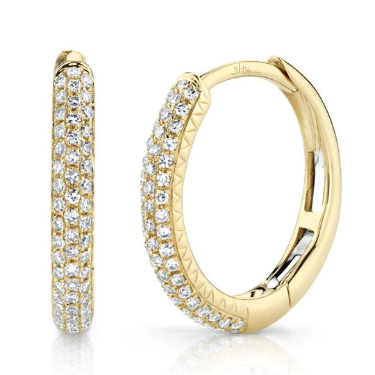 Shy Creation 14K Yellow Gold Diamond Pave Hoop Earrings SC55004582