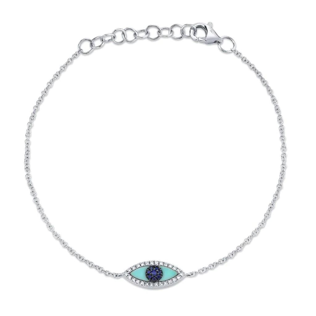 Shy 14K White Diamond Accented Blue Sapphire & Composite Turquoise Eye Bracelet SC55003937