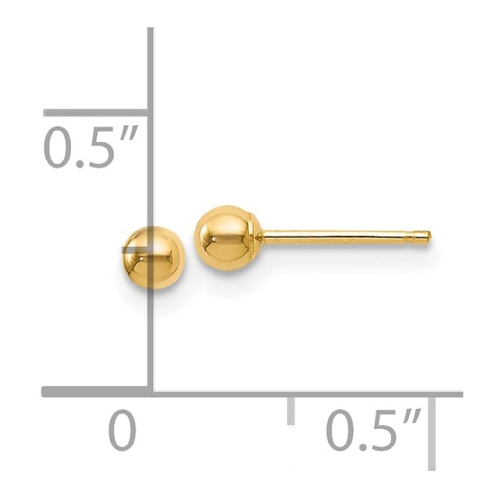 14K Yellow Gold 3mm Ball Stud Earrings 14Z