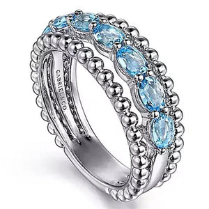 Gabriel Sterling Silver Swiss Blue Topaz Triple Row Ring LR52331SVJBT