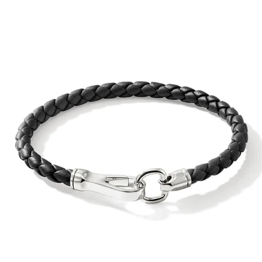 John Hardy Men's Sterling Silver and Black Leather Bracelet BU901250BLXUL