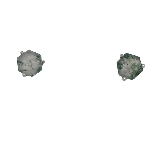 14K White Gold Moss Agate Studs  MAGSTUD