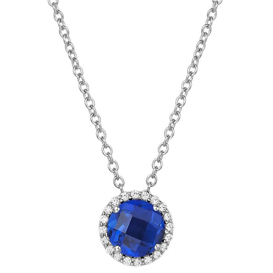 Lafonn Sterling Silver Platinum Plated 6mm Lab Grown Sapphire Simulated Diamond Halo Necklace BN001SAP18