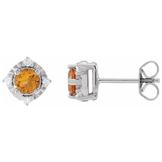 Sterling Silver Citrine Diamond Accented Studs 653713:143:P