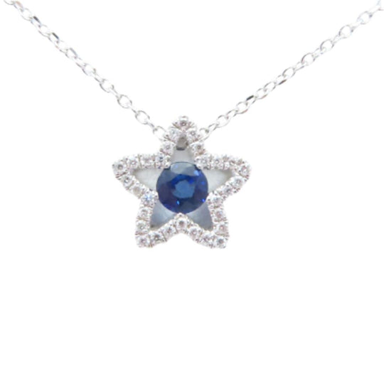 14K White Gold Blue Sapphire Diamond Star Necklace ED-85-S