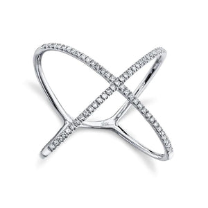 Shy Creation 14K White Gold Cross Over Diamond Ring SC22003512