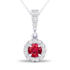 Costar 14K White Gold Ruby Diamond Halo Necklace RP33942CW-RU
