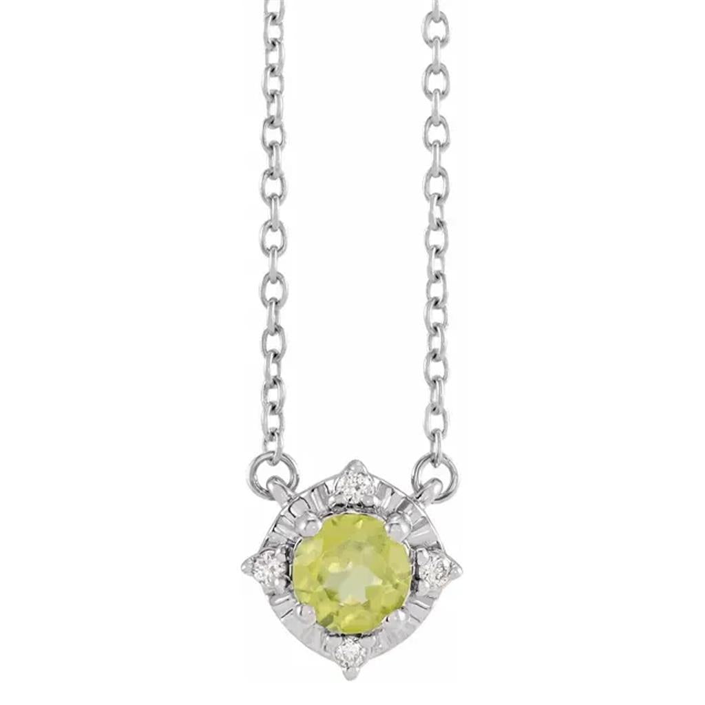 Sterling Silver Peridot Diamond Accented Necklace 653714:131:P