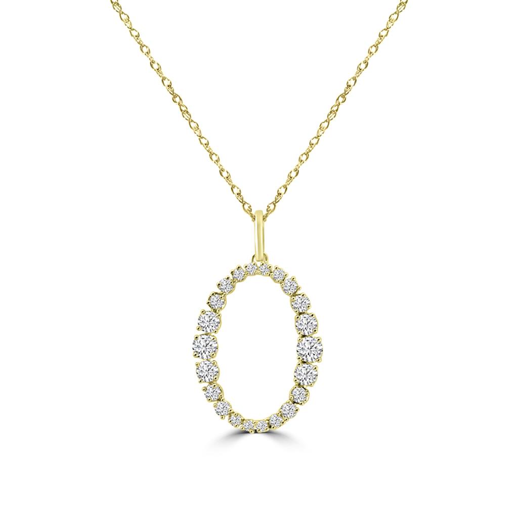 14K Yellow Gold Graduated Oval Diamond Pendant Necklace M13N4169V0815