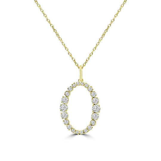 14K Yellow Gold Graduated Oval Diamond Pendant Necklace M13N4169V0815