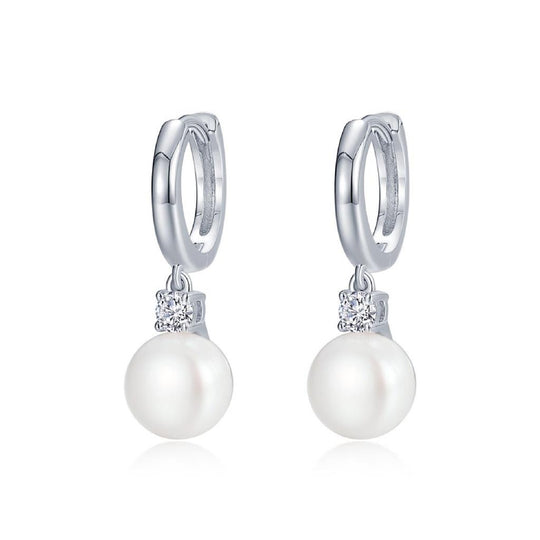 Lafonn Sterling Silver Platinum Plated Simulated Diamond and Cultured Pearl Drop Earrings E0608PLP00