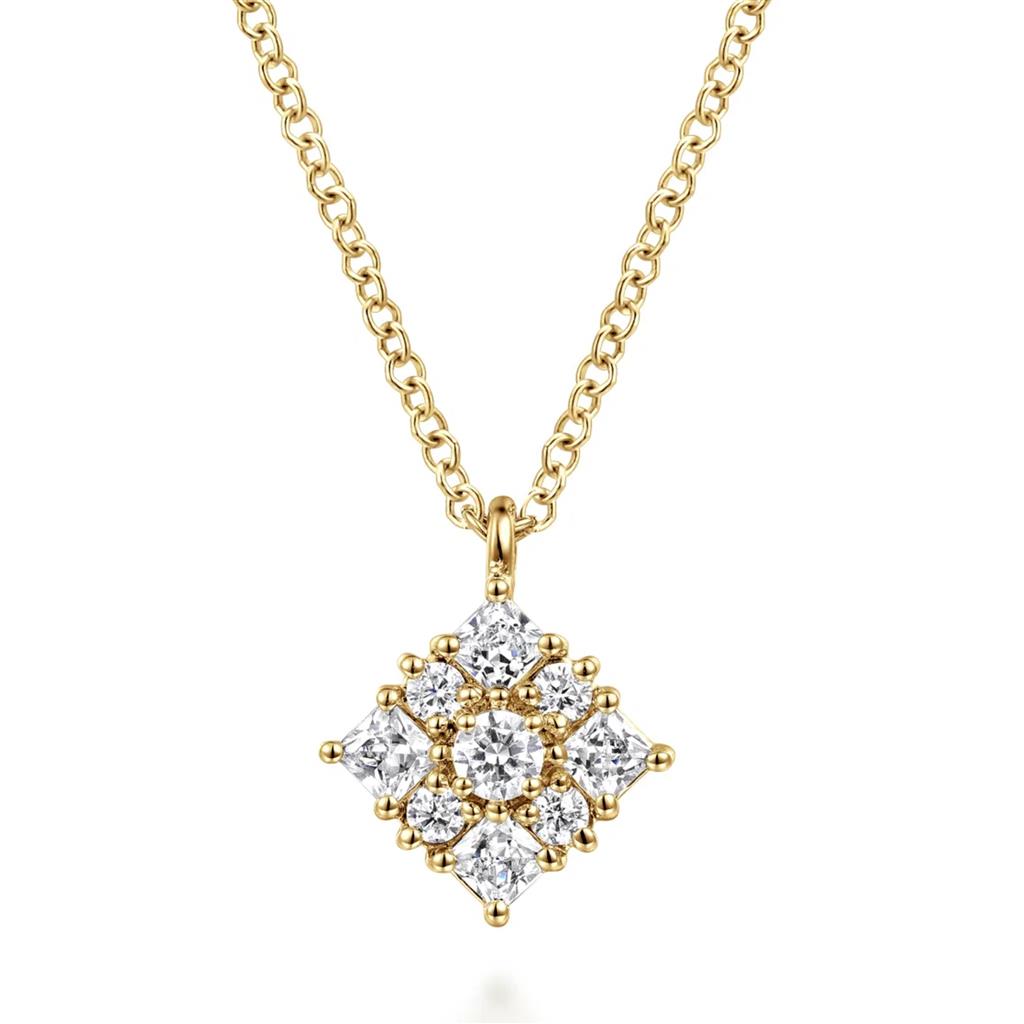 Gabriel & Co 14K Yellow Gold Floral Diamond Pendant Necklace NK7208Y45JJ