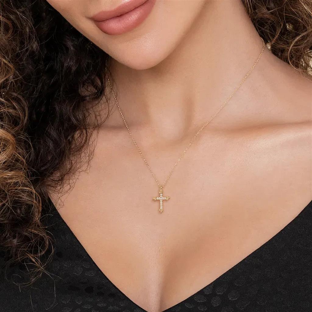 Gabriel & Co 14K Yellow Gold Bujukan Diamond Cross Pendant Necklace NK7179Y45JJ