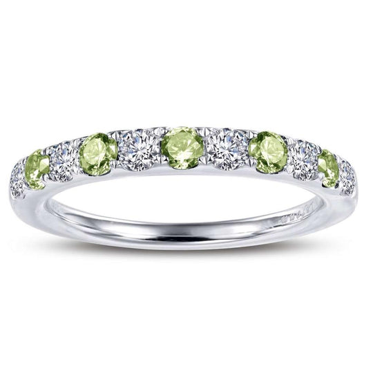 Lafonn Sterling Silver Platinum Plated Alternating Peridot Simulated Diamond Band BR004PDP07