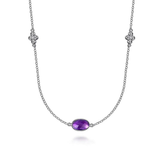 Gabriel & Co Sterling Silver Bujukan Amethyst Station Necklace NK7651-32SVJAM
