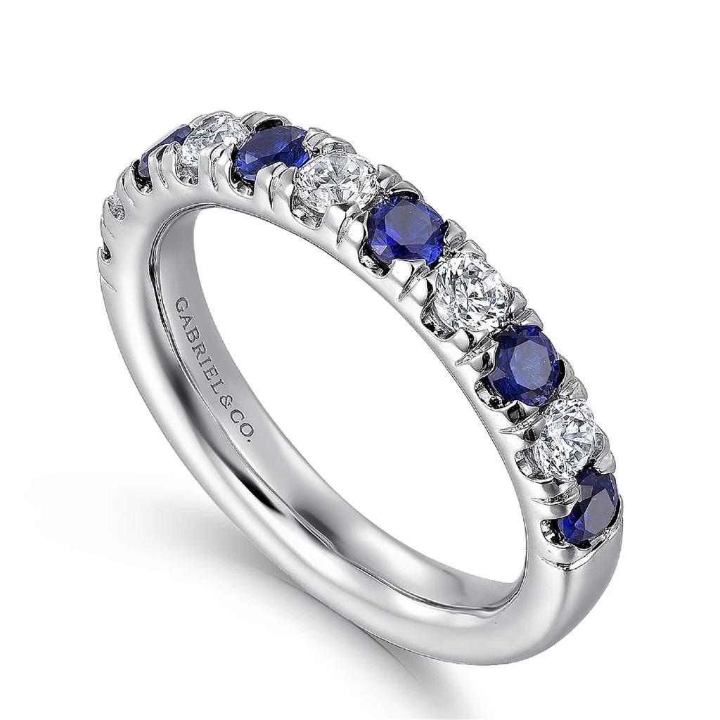 Gabriel & Co 14K White Gold 11 Stone Diamond and Blue Sapphire Band AN14192W44SA