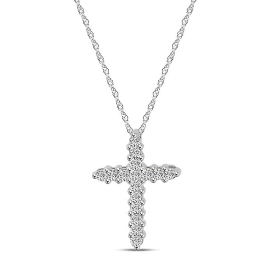 10K White Gold Diamond Cross Necklace M13P2374S0410