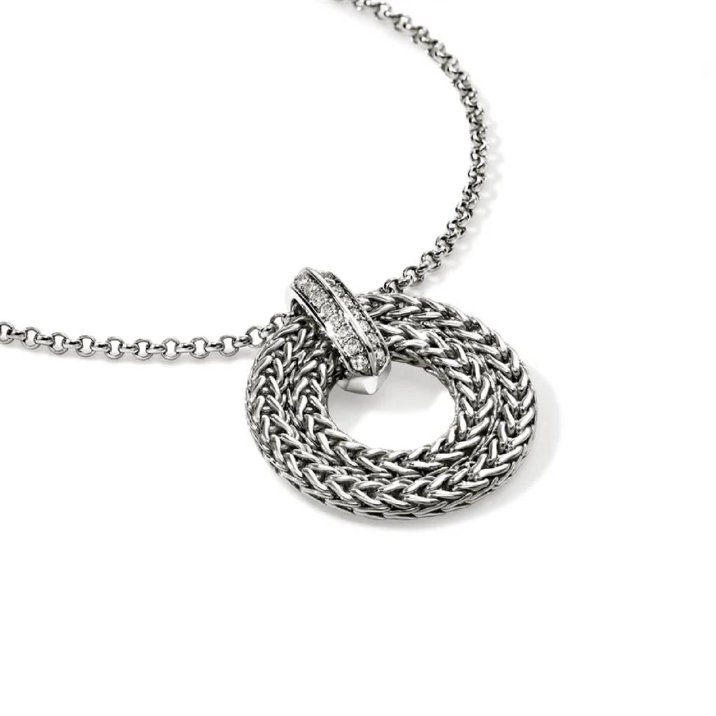 John Hardy Sterling Silver Diamond Pave Round Link Pendant Necklace NBP989542DIX16-18