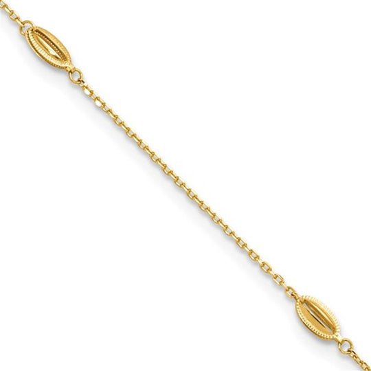 14K Yellow Gold Textured Station Anklet LF1906-9