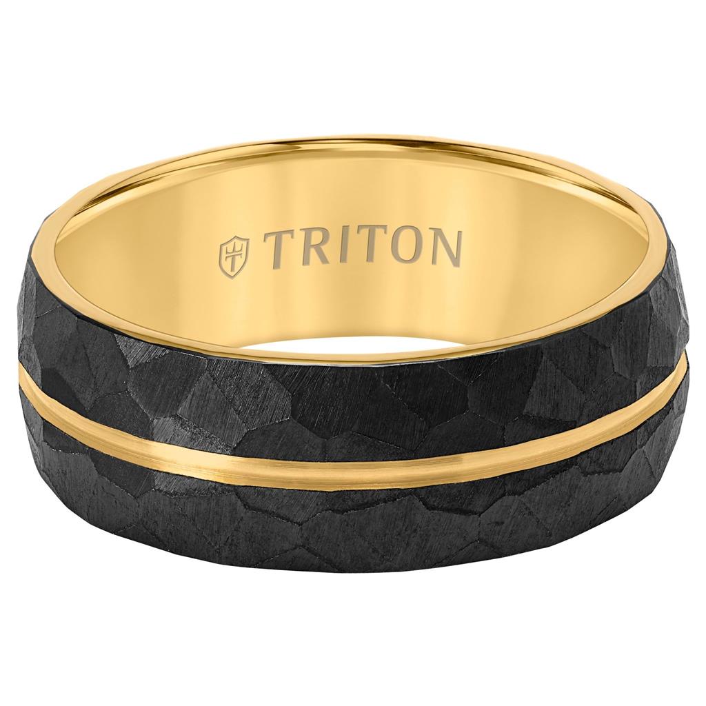 Black & Yellow Titanium Hammered Band 11-6216BT8Y-G.00