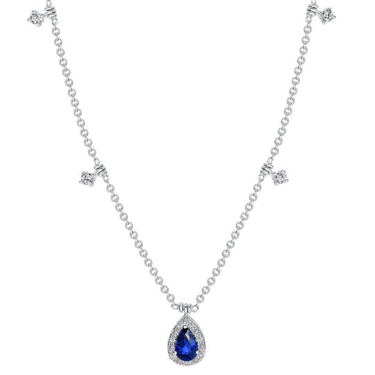 Uneek 18K White Gold Blue Sapphire Diamond Accented Necklace LVNWF004W