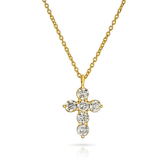 CW Signature 18K Yellow Gold Medium Cross Diamond Pendant P0320Y