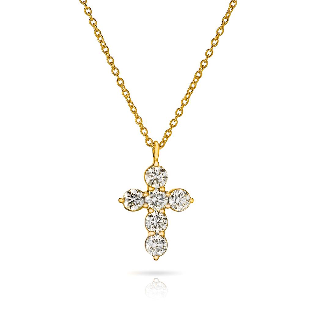 CW Signature 18K Yellow Gold Medium Cross Diamond Pendant P0320Y