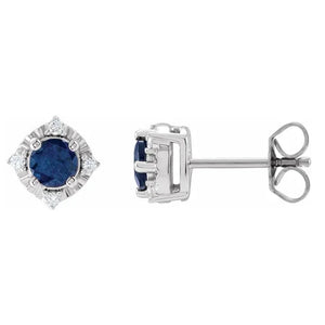 Sterling Silver Lab Grown Blue Sapphire Diamond Accented Studs 653713:135:P