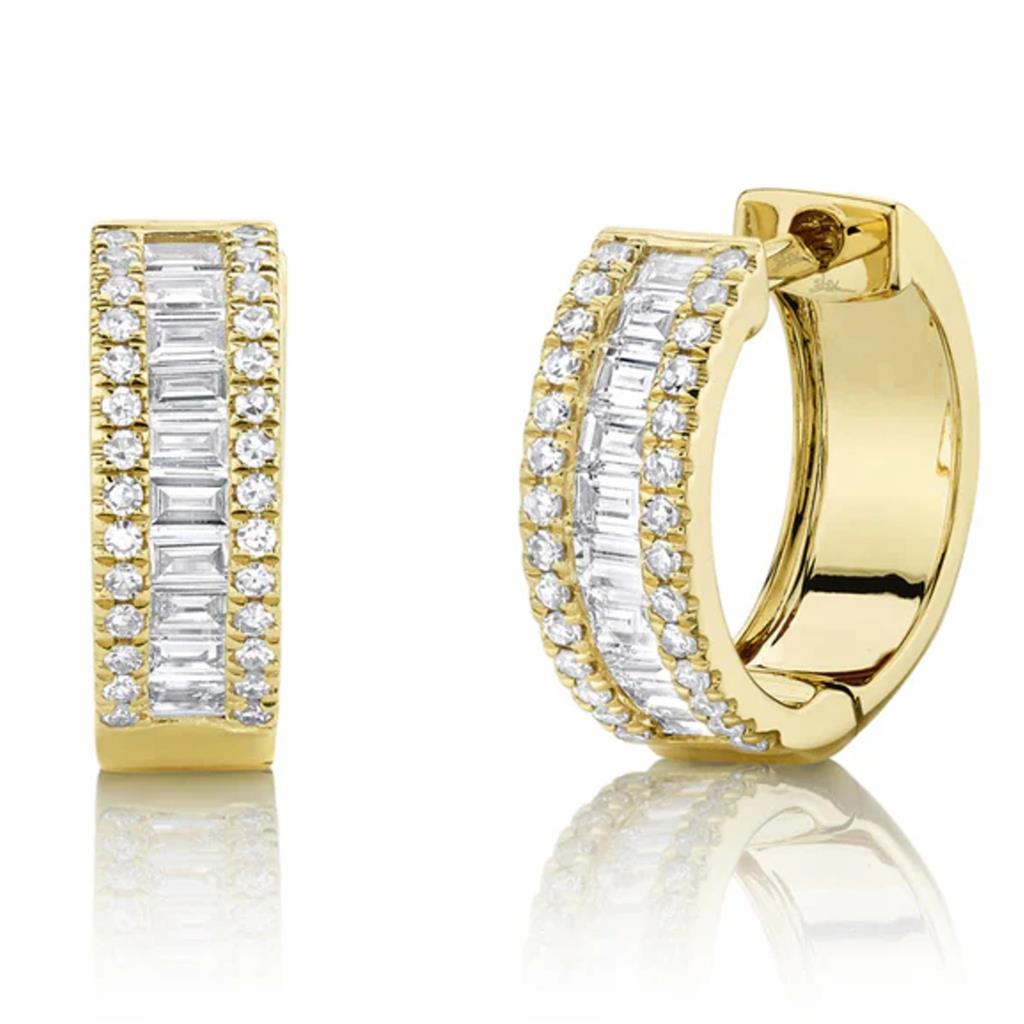 Shy Creation 14K Yellow Gold Diamond Baguette Huggie Earrings SC55007095
