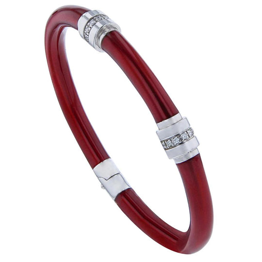Soho Sterling Silver Red Enamel Diamond Bangle AB942SDLGRANATO