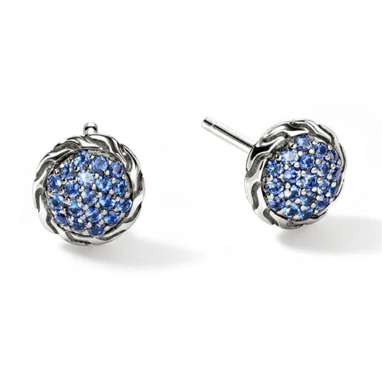 John Hardy Sterling Silver Blue Sapphire Stud Earrings EBS987024BSP