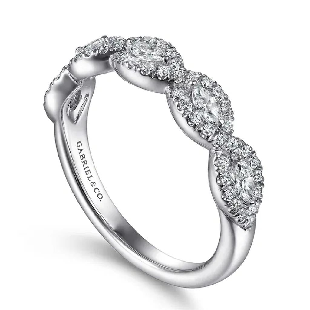 Gabriel & Co 14K White Gold Round and Marquise Diamond Halo Anniversary Band AN15312W44JJ