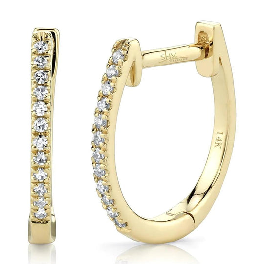 Shy Creation 14K Yellow Gold Diamond Huggie Hoop Earrings SC55001598