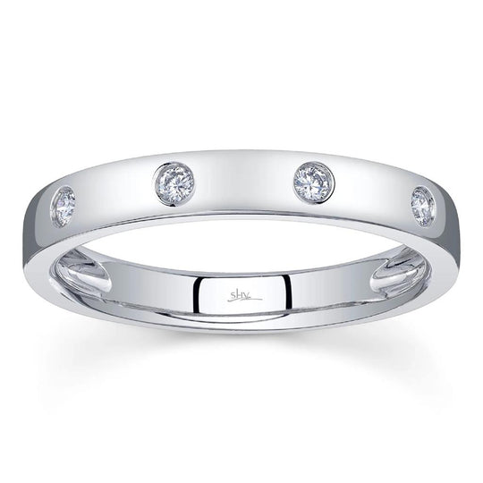 Shy Creation 14K White Gold Flat Scattered Diamond Band SC55006142V2