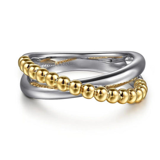 Gabriel & Co Sterling Silver/14K Yellow Gold Bujukan Criss Cross Ring LR52766MZJJJ