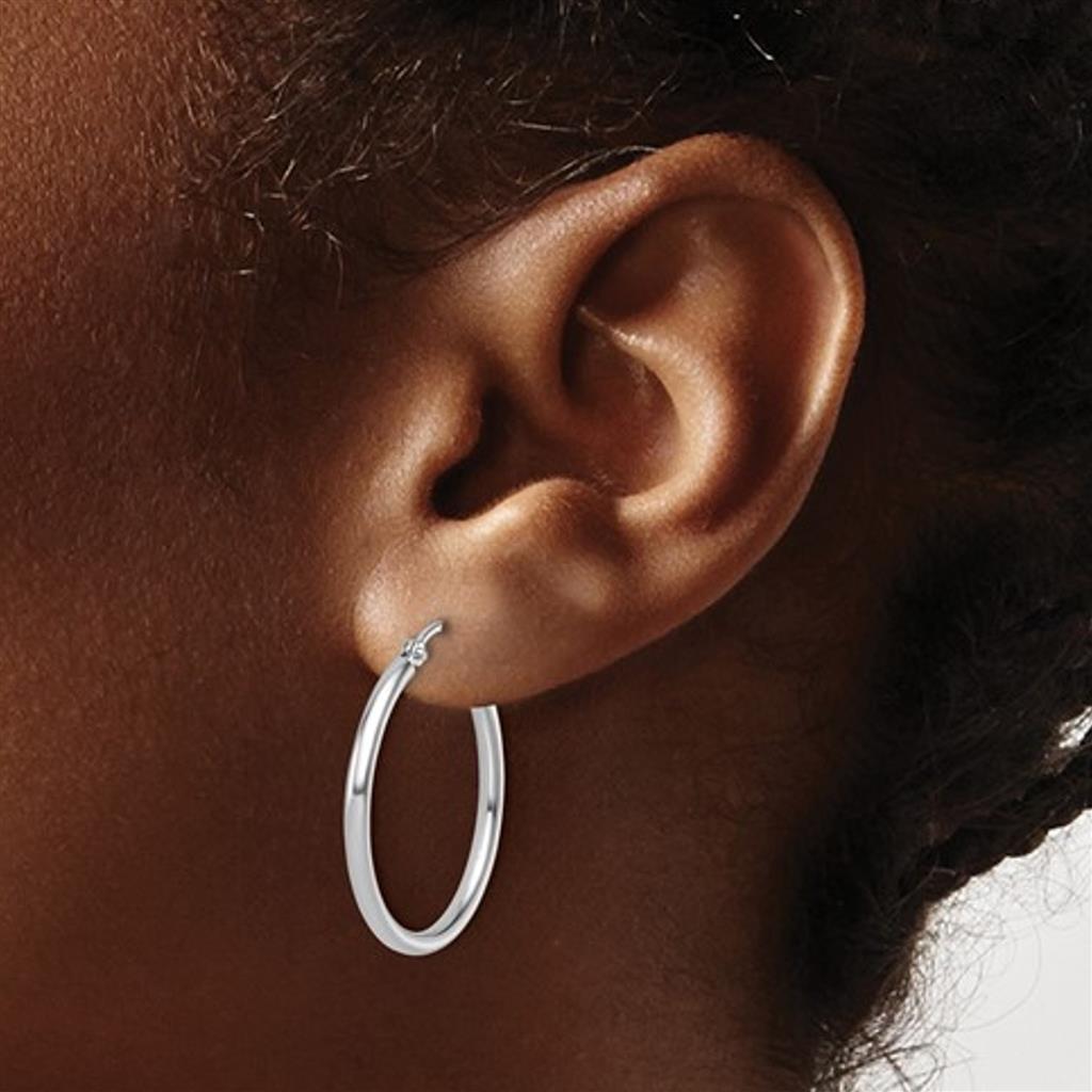 14K White Gold Medium Hoop Earrings 94H