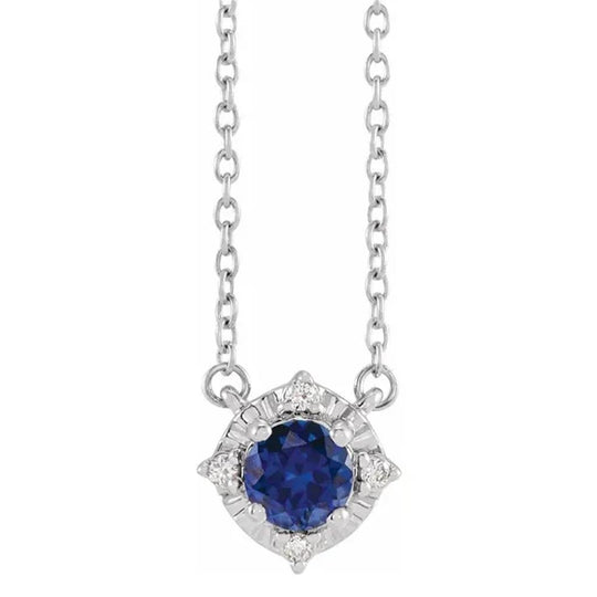 Sterling Silver Lab Grown Blue Sapphire Diamond Accented Necklace 653714:135:P