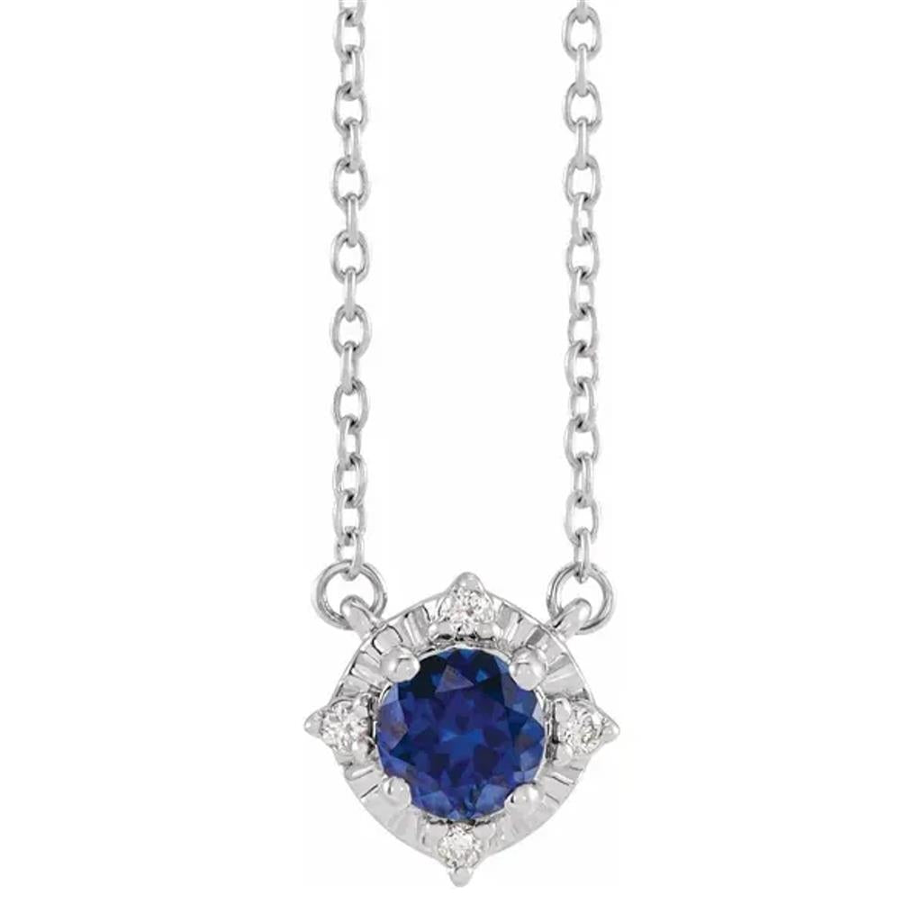 Sterling Silver Lab Grown Blue Sapphire Diamond Accented Necklace 653714:135:P