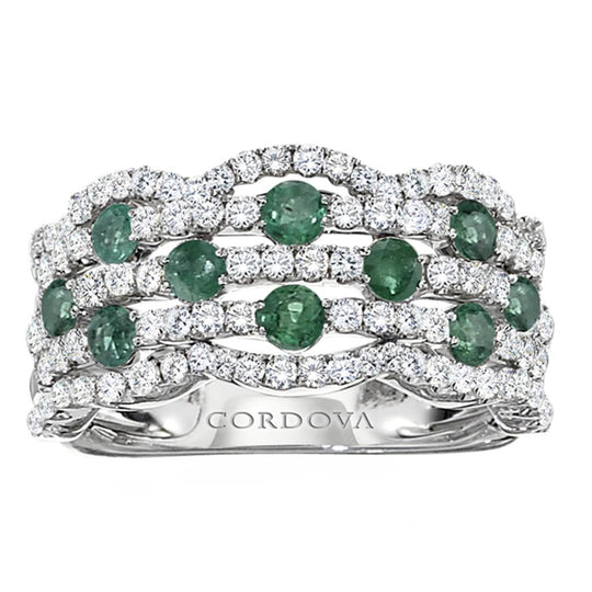 18K White Gold Emerald & Diamond Multi Row Anniversary Band B7125-E