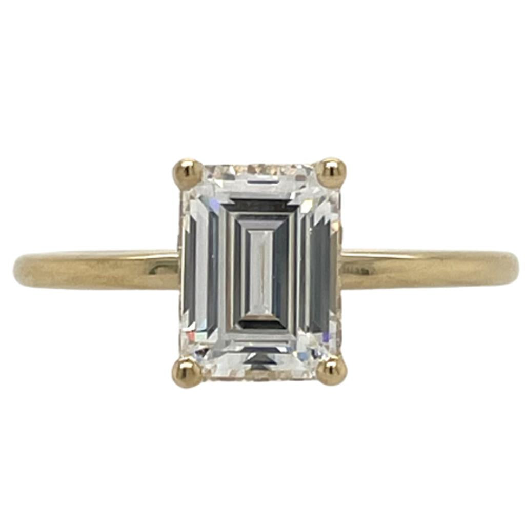 18KY Emerald Hidden Diamond Halo Engagement Ring AD1684Y15