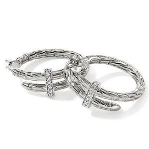 John Hardy Sterling Silver Diamond Spear Hoop Earrings EBP986742DI