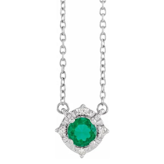 Sterling Silver Lab Grown Emerald Diamond Accented Necklace 653714:119:P