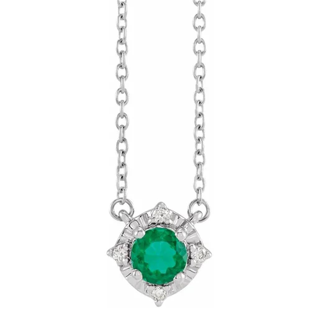 Sterling Silver Lab Grown Emerald Diamond Accented Necklace 653714:119:P