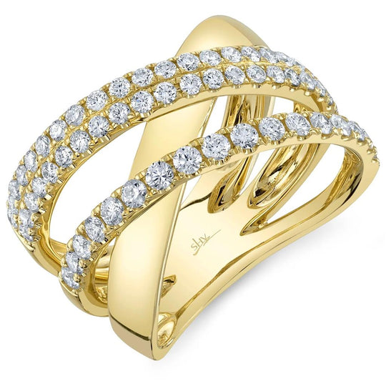 Shy Creation 14K Yellow Gold Diamond Crossover Ring SC55024817