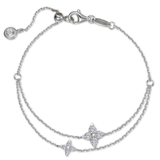 Lafonn Sterling Silver Platinum Plated Trillium Flower Simulated Diamond Double Chain Station Bracelet B0217CLP72