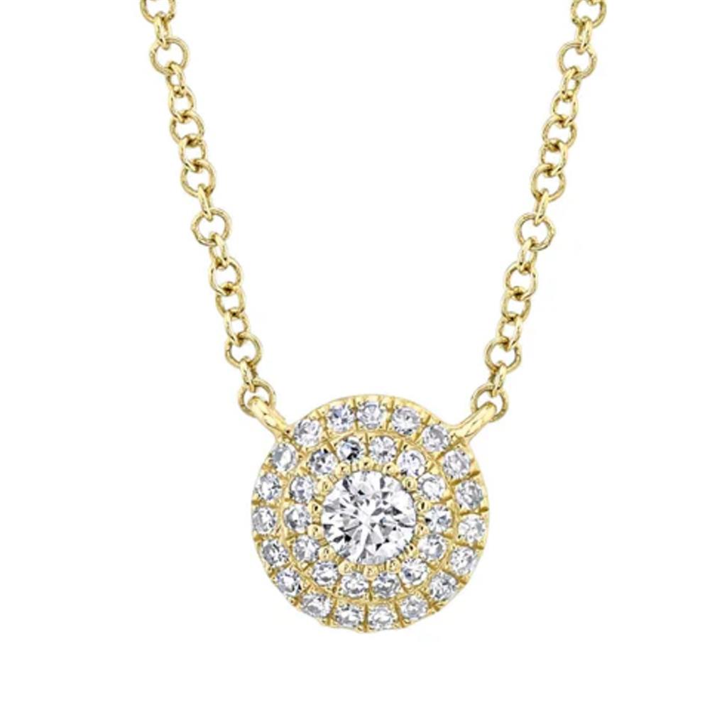 Shy Creation 14K Yellow Gold Diamond Double Halo Necklace SC55012672
