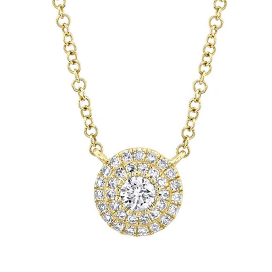 Shy Creation 14K Yellow Gold Diamond Double Halo Necklace SC55012672