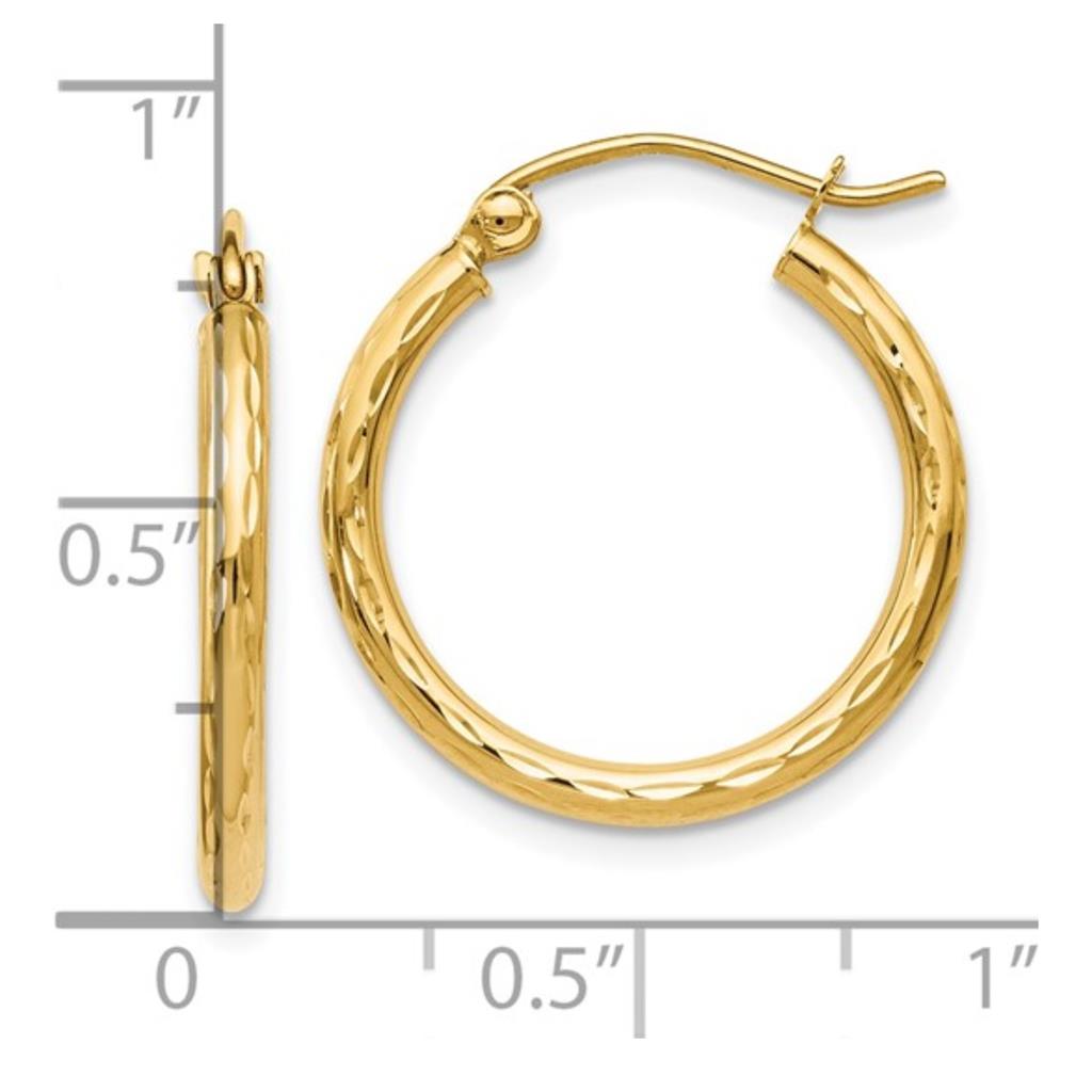 14K Yellow Gold Diamond Cut Hoop Earrings LE191