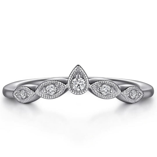 Gabriel & Co 14K White Gold Devotion Vintage Inspired "V" Milgrain Diamond Band AN15566W44JJ