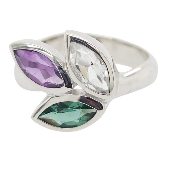 Joryel Vera Sterling Silver Multi Gemstone Floral Ring R3909AMGQWT
